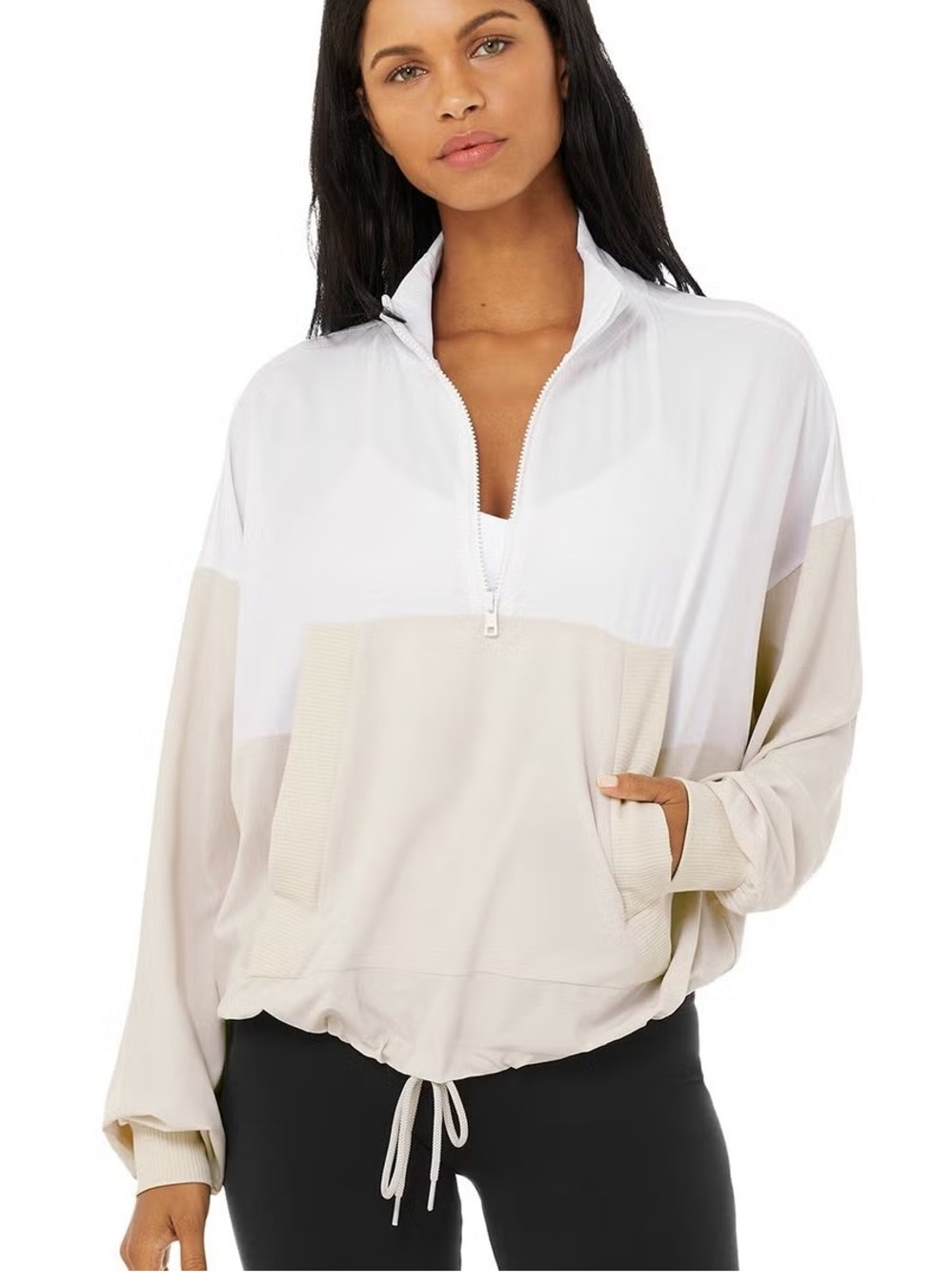 alo yoga city girl pullover in white/bone